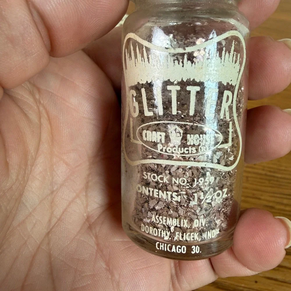 Vintage Glitter Lot Craft House Wilhold Pactra Glass Jars Silver Blue Pink Multi